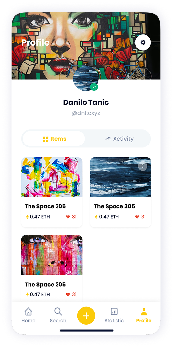 NFT Store personal profile screen UI design