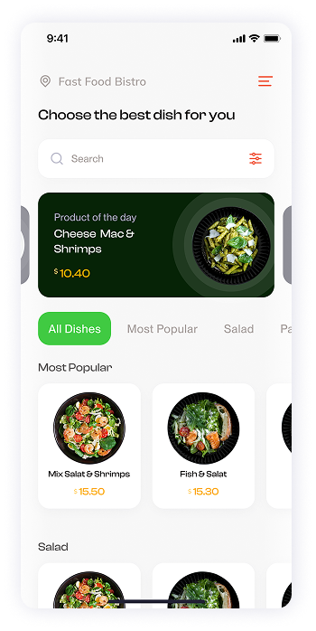 Have Meal app menu browsing screen UI design