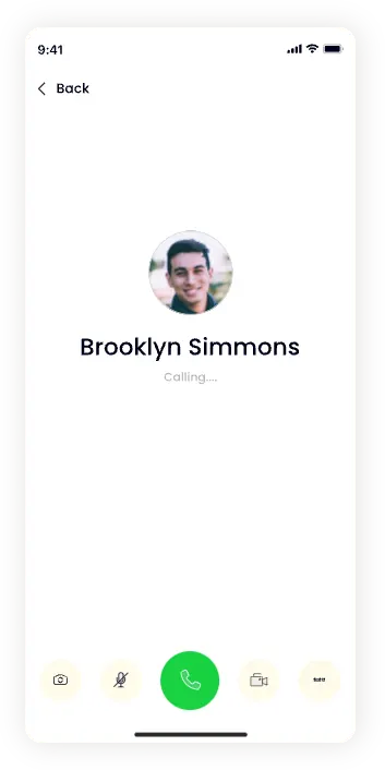 UI design of the Ride Vantage calling screen