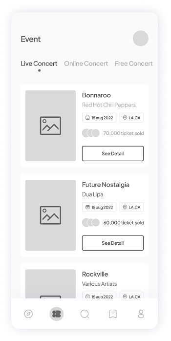 Muzz app event section wireframe