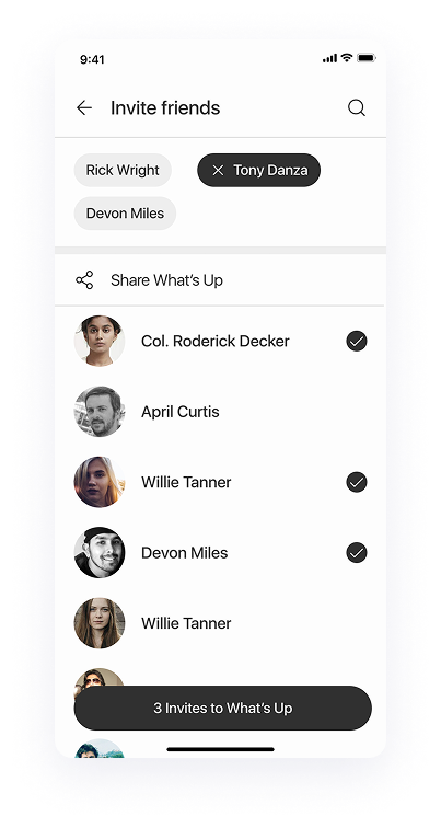 UI design of Splash app-s invite friends screen
