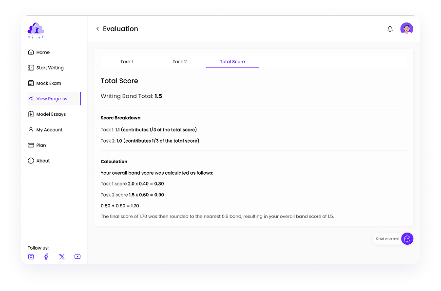 UI design of Writemaster writing exam evaluation page