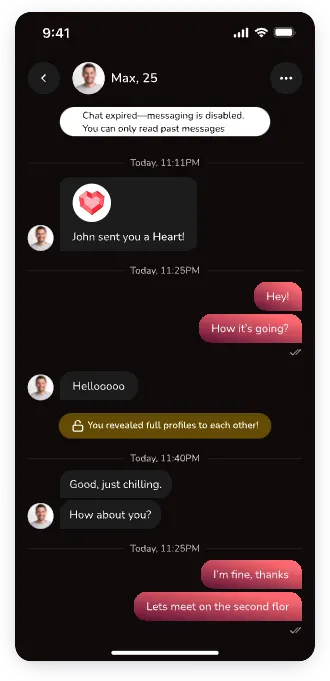 UI design of Lafla expired chat screen