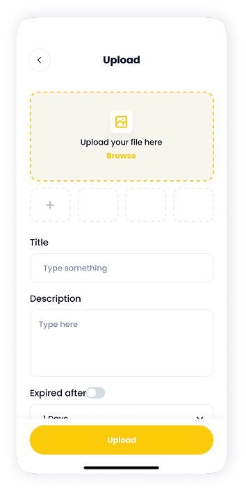 NFT Store upload file screen UI design