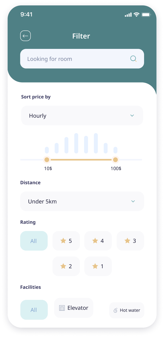 E-booking app search parameters