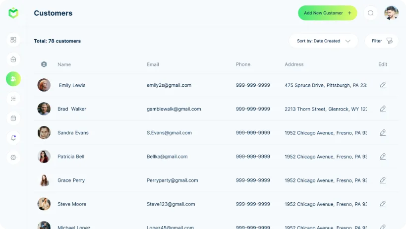 UI design of the Realtix customer management dashboard