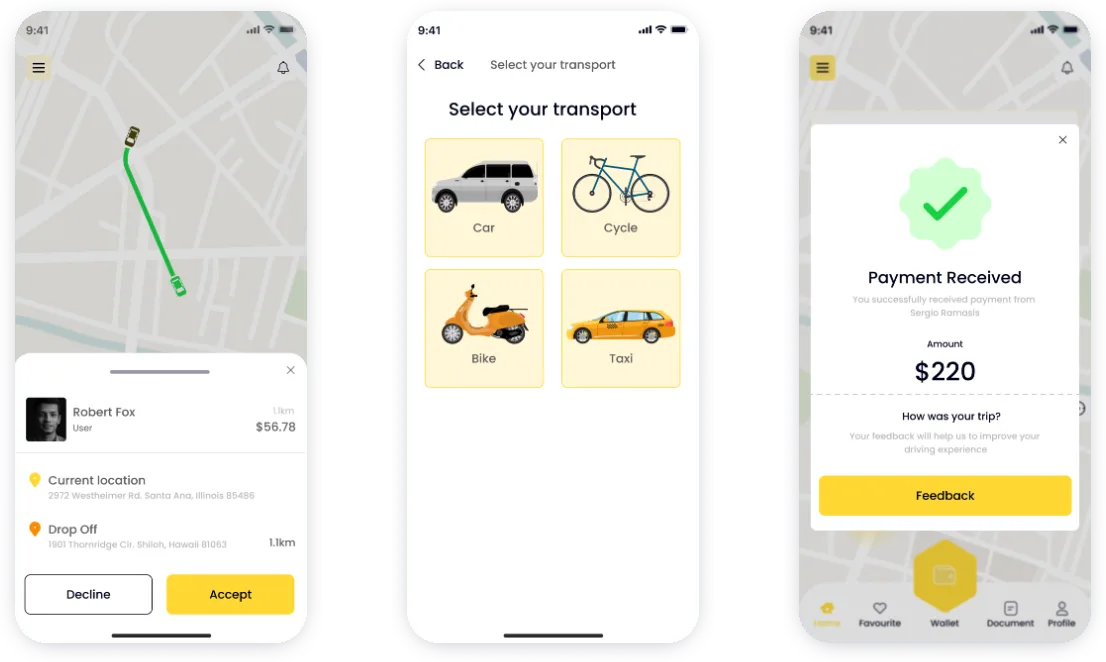 taxi app ui design