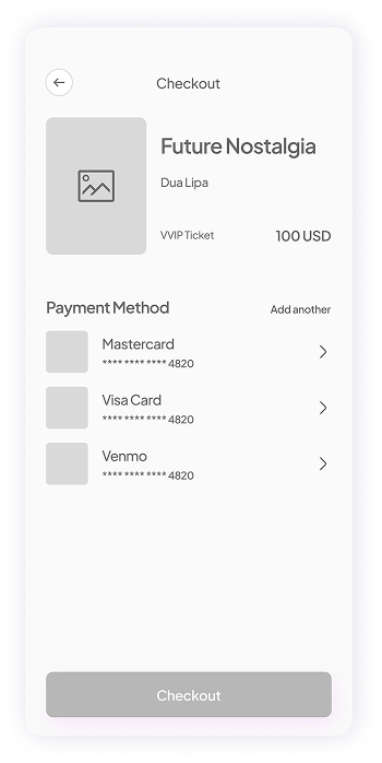 Wireframe of Muzz app checkout screen