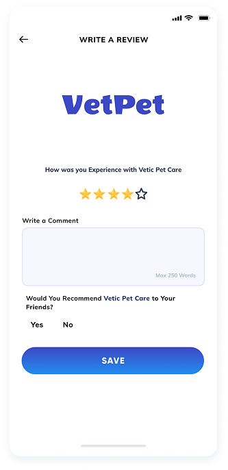 UI design of the VetPet app-s review screen