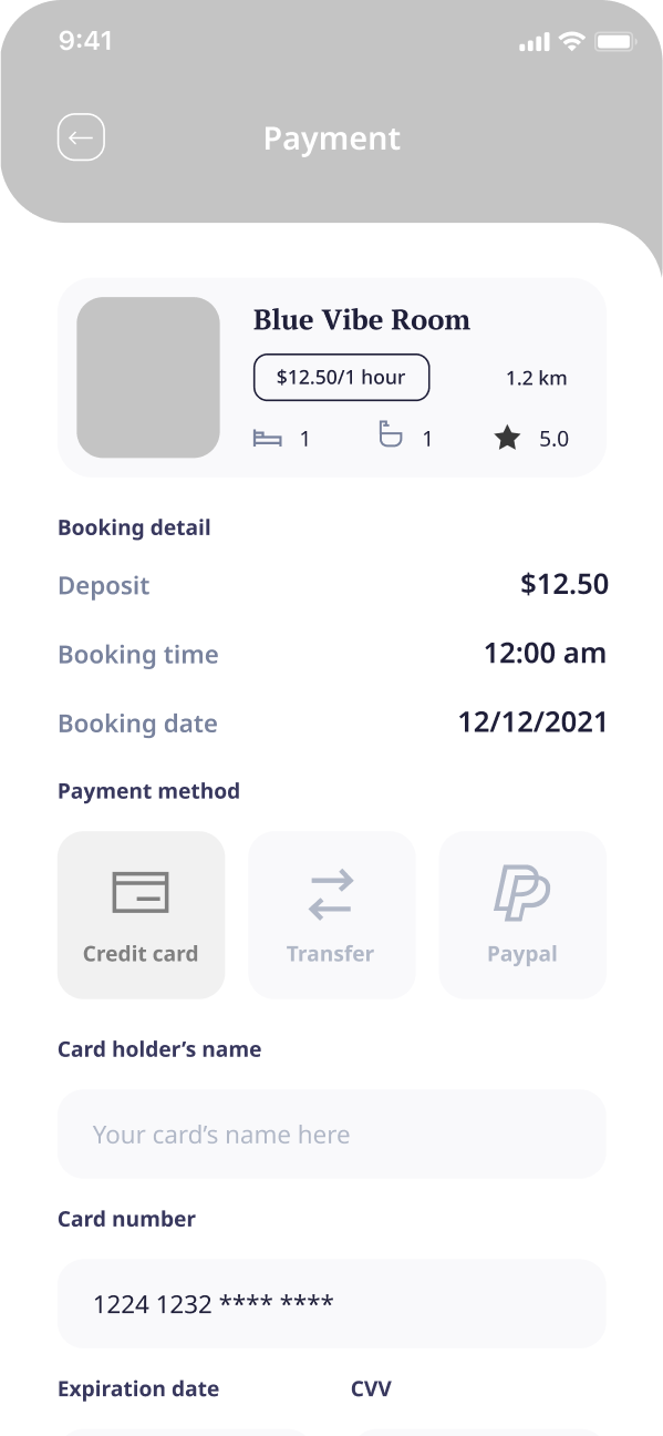 E-booking app payment process