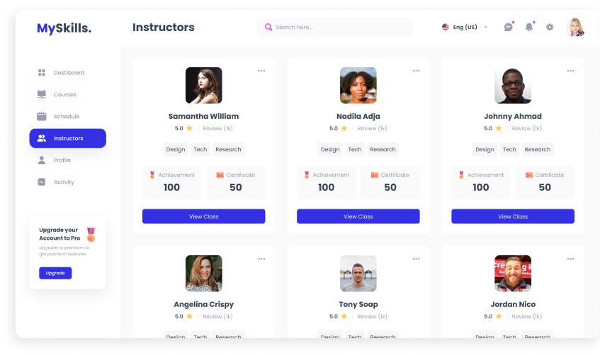 UI design of MySkills instructors page