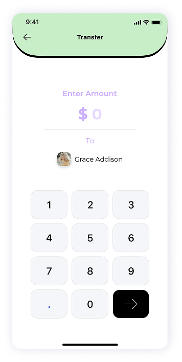 UI design of MoneyPay transfer amount screen