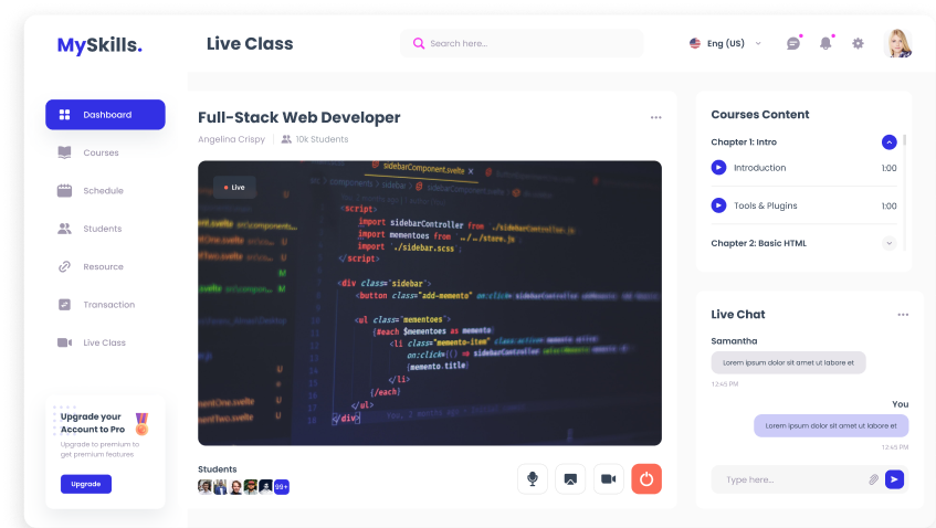 UI design of MySkills live class page