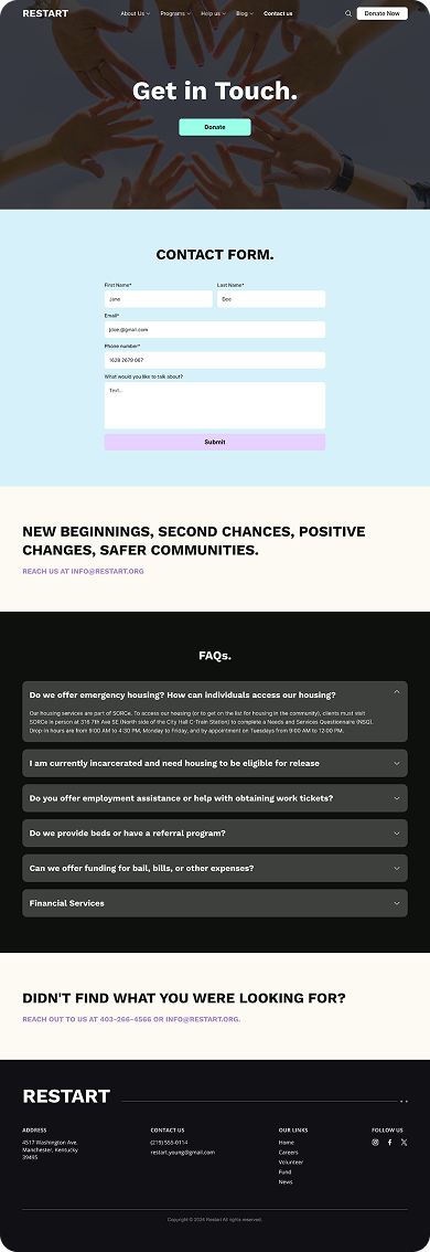 UI design of RESTART contact page