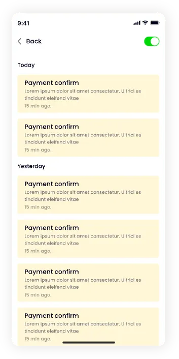 UI design of the Ride Vantage payment history interface