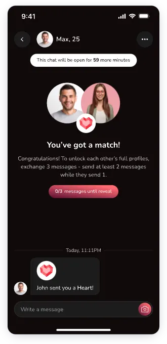 UI design of Lafla match chat screen with timer