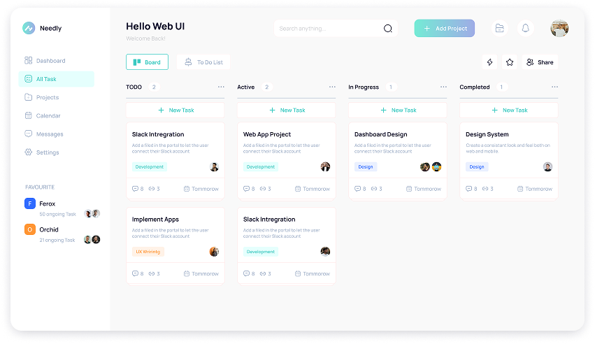 Needly all task dashboard UI design