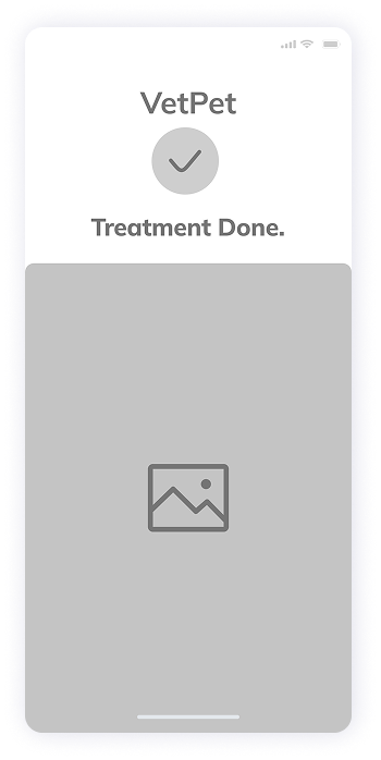 VetPet app treatment completion screen wireframe