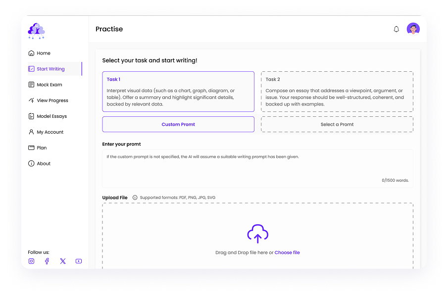 UI design of Writemaster practice task selection page