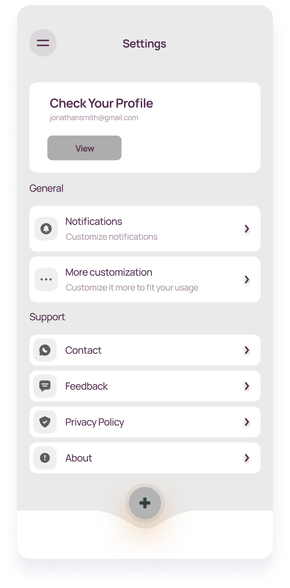 LifeBalance profile settings wireframe