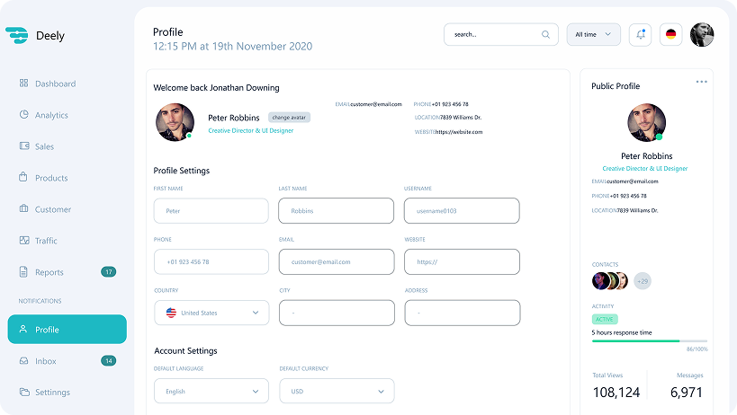 Deely profile dashboard design