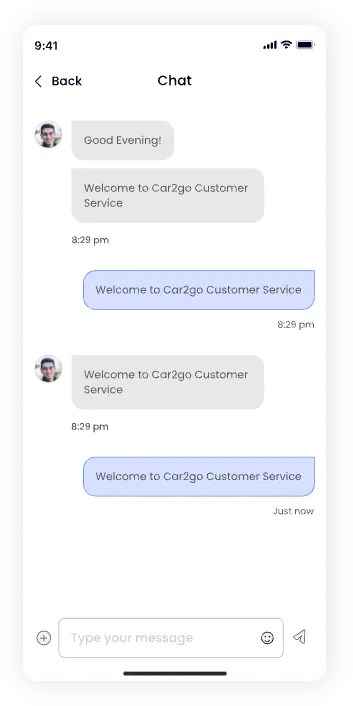 UI design of the Ride Vantage chat screen