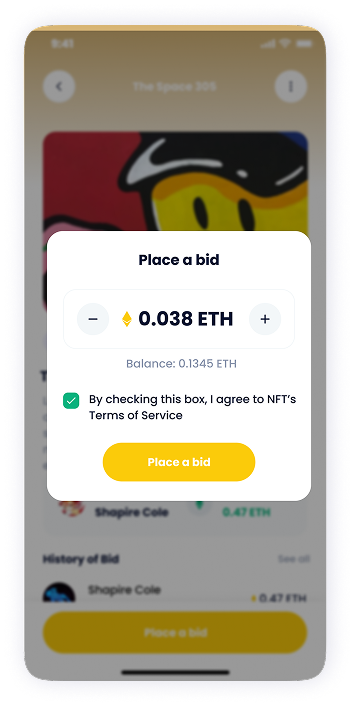 NFT Store bid screen UI design