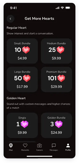 UI design of Lafla store screen for buying hearts