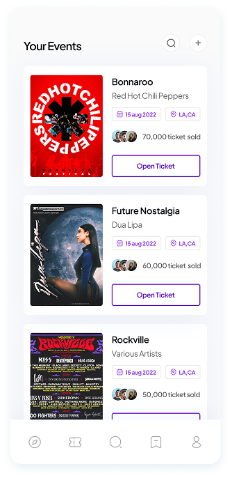 UI design of Muzz app events screen