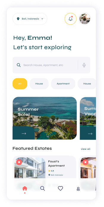 UI design of Turveyor home screen