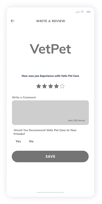 VetPet app review screen wireframe