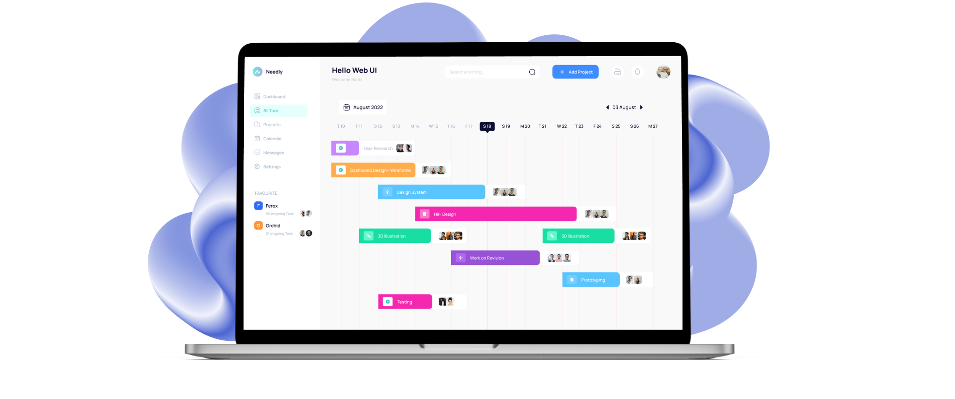 Needly project management tracking app design