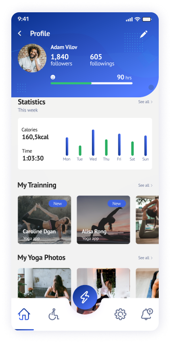 UI design of the Yogadgine app profile screen