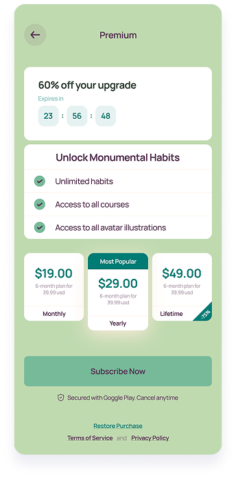 LifeBalance subscription plan selection screen