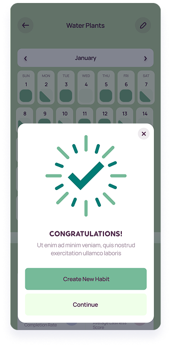 LifeBalance screen displaying a congratulatory message for completing a habit
