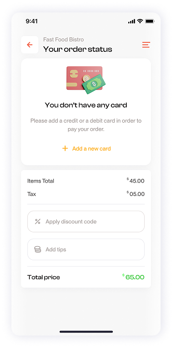 Have Meal app payment setup screen UI design
