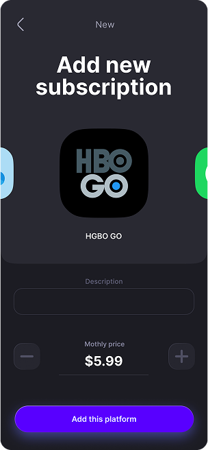 TrackEasy app-s user interface design for adding a new subscription