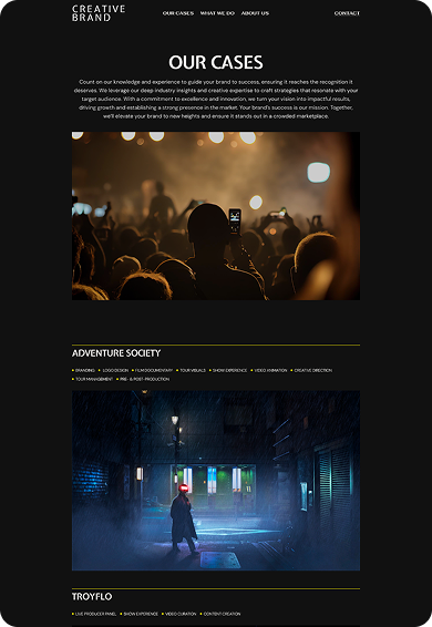 UI design of the Creative Brand case studies page
