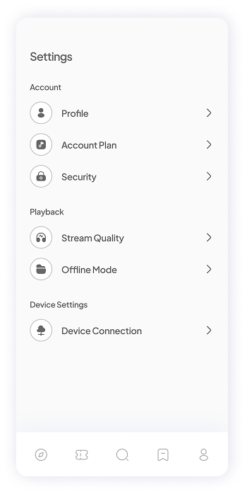 Wireframe of Muzz app settings screen