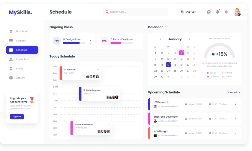 UI design of MySkills schedule dashboard