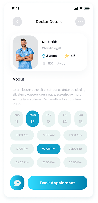 UI design of the E-Doctor app-s doctor details screen