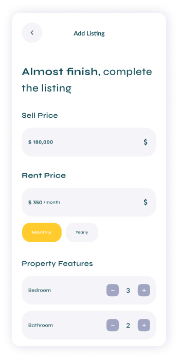 UI design of Turveyor final listing details screen
