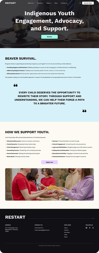UI design of RESTART youth support page