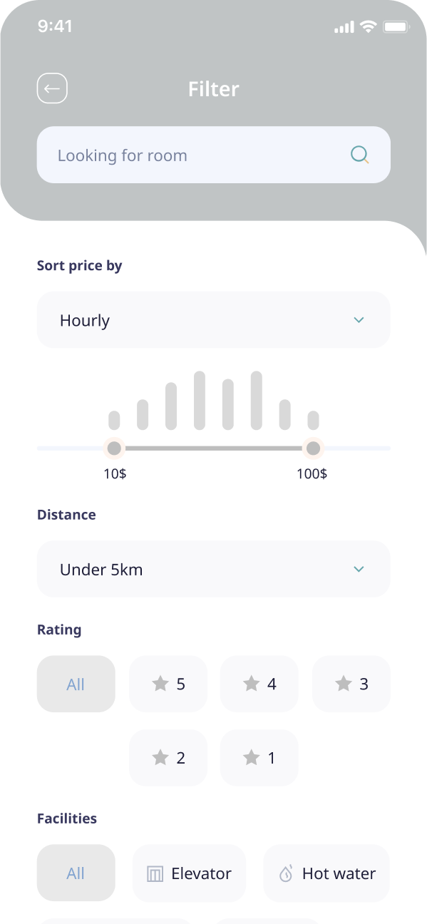 E-booking app filters