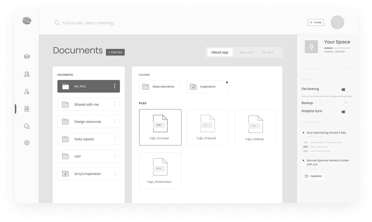 Bounce documents dashboard wireframe