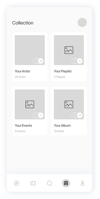 Wireframe of Muzz app collection screen