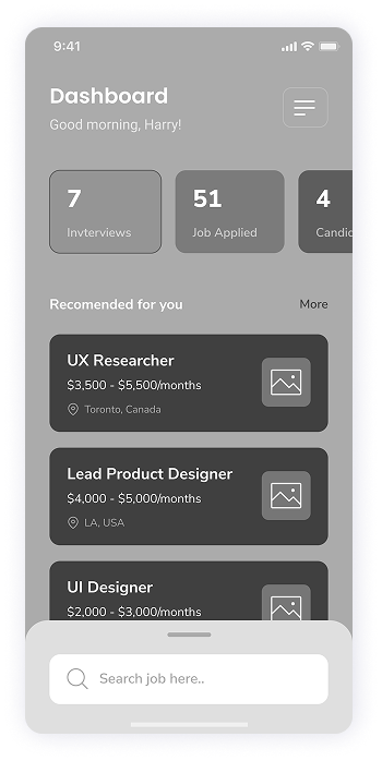 Wireframe of Rocket app-s dashboard screen