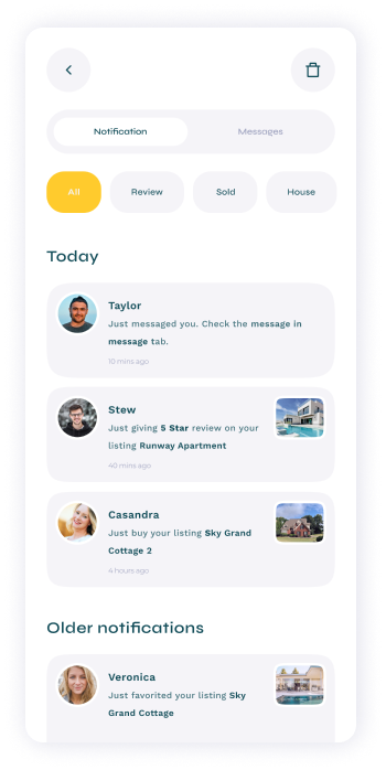 UI design of Turveyor notifications screen