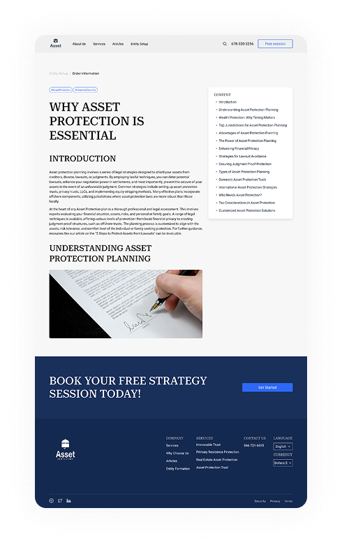 UI design of the Asset Protection blog post page