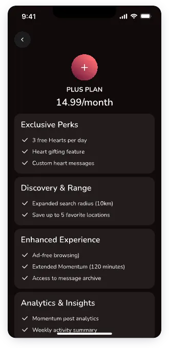 UI design of Lafla Plus Plan details screen